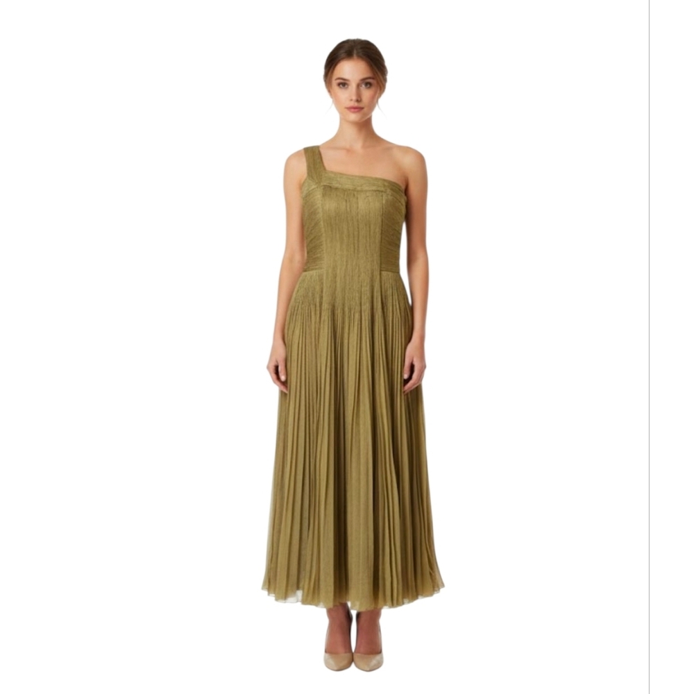 Elie Tahari Women's Yellow Midi Dress Size 10  Goldenrod 100%‎ Silk Cocktail